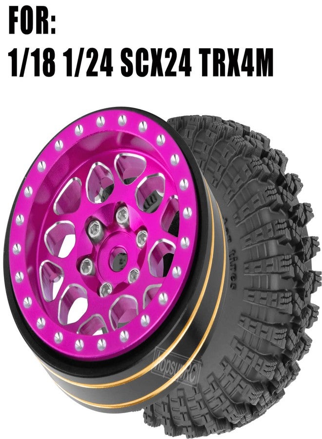 hopsupRC إطارات عجلات hopsupRC مقاس 1.3 بوصة لسيارات التحكم عن بعد Trx4m SCX24 بمقياس 1/18 و1/24، (4 قطع)، جنوط عجلات ألومنيوم 1.3 بوصة بنظام Beadlock وحلقات نحاسية، إطارات لجميع التضاريس، لون وردي - Image 2